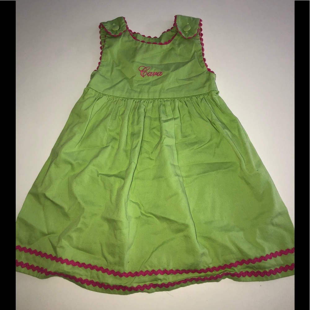Princess linens green Monogram dress "cara" 3t